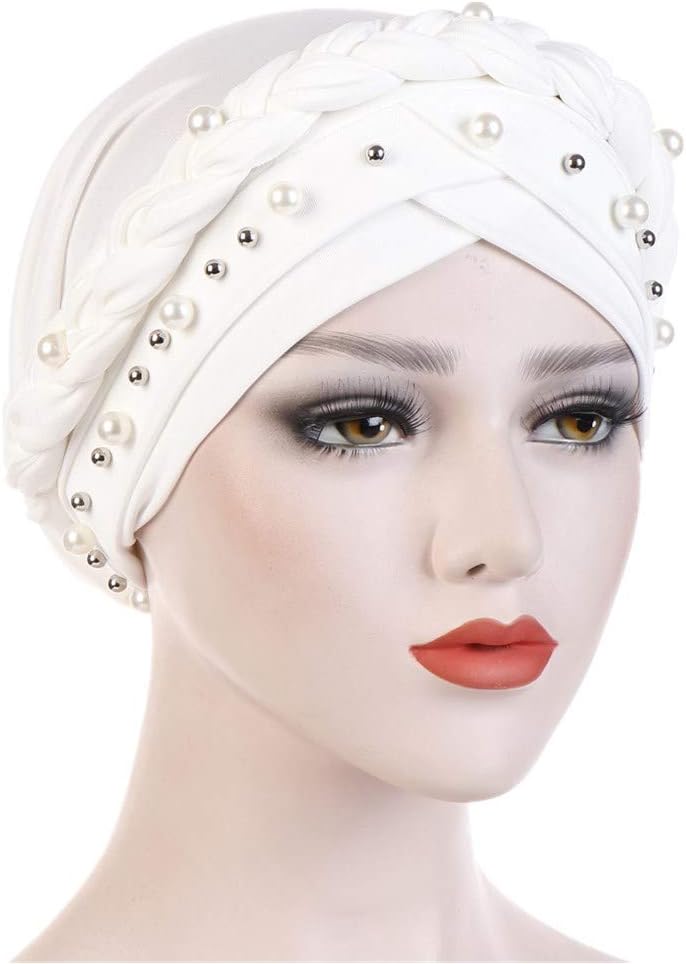 Fxhixiy Gorro de turbante para mujer, diseño de perlas, para quimio...