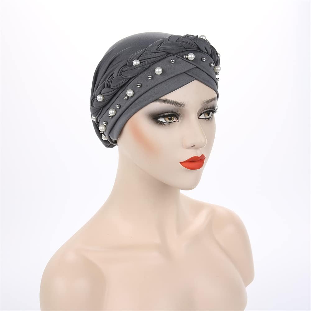 YiYi Operation Sombrero turbante de hiyab trenzado con cuentas de p...
