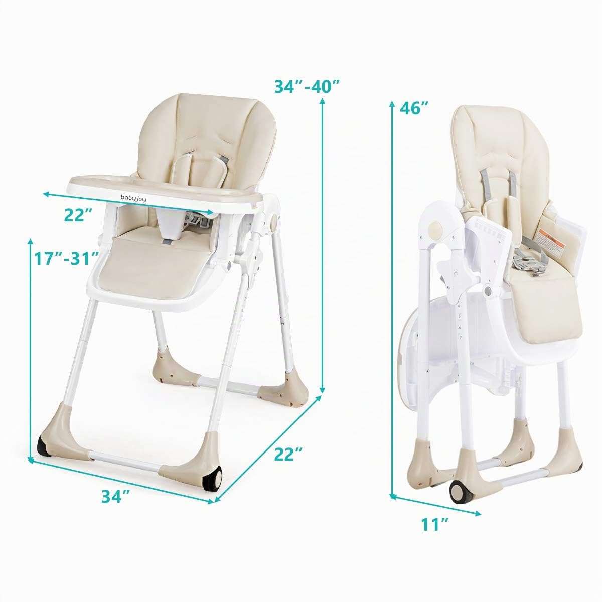 BABY JOY Silla alta convertible para bebés y niños pequeños, altura...