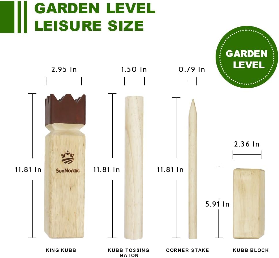 SunNordic Juego de jardín Kubb de madera de caucho con bolsa de tra...