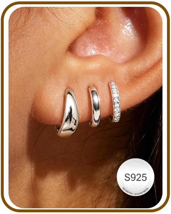 DORANA Joyería para ella, 3 pares de aretes de plata de ley 925 par...