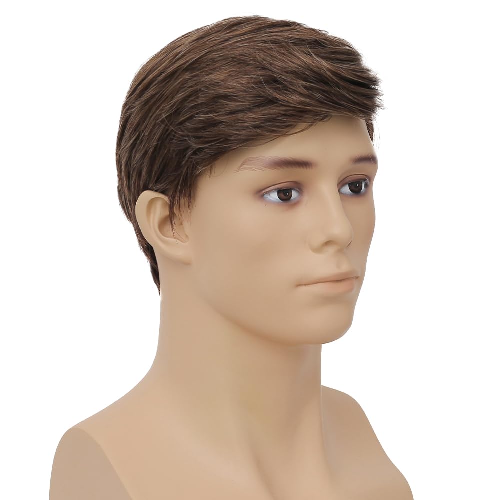 Dai Cloud - Peluca corta de pelo sintético marrón para hombre, con...