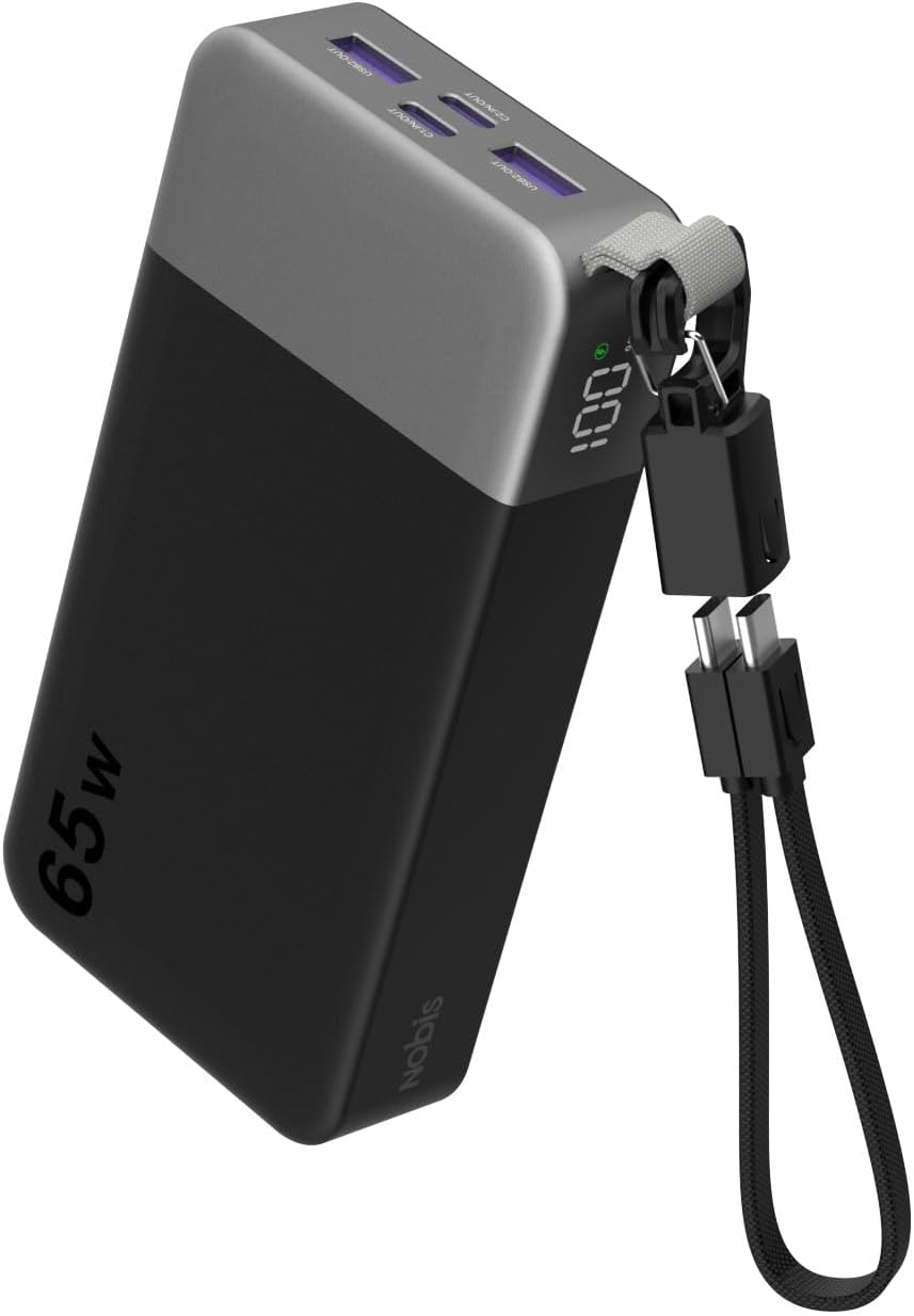 Cargador portátil NOBIS 20000mAh 65W Power Bank con cable desmontab...
