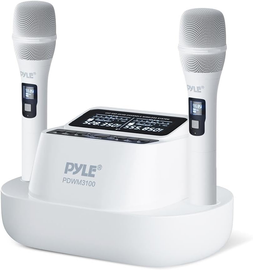 Pyle Sistema de micrófono inalámbrico UHF con micrófonos de mano du...