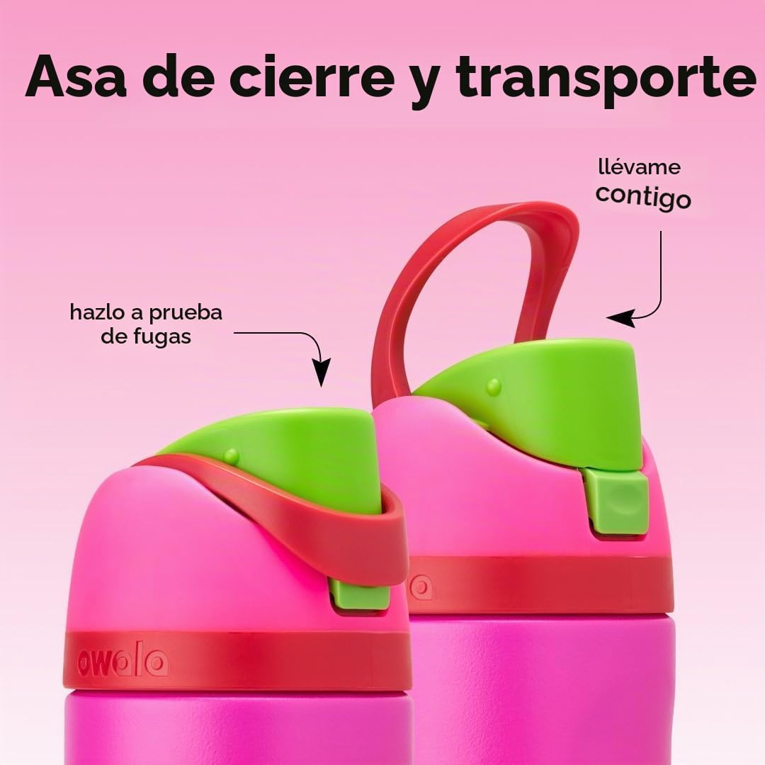 Botella de agua aislada de acero inoxidable con pajita para niños F...
