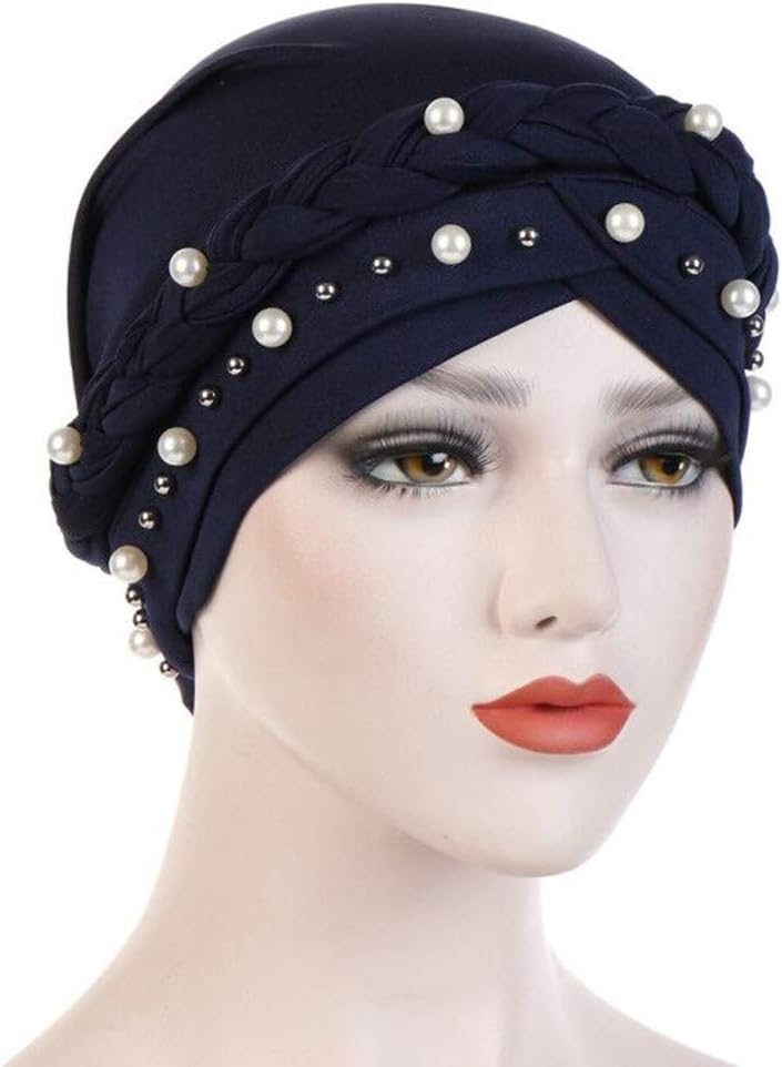 YiYi Operation Sombrero turbante de hiyab trenzado con cuentas de p...