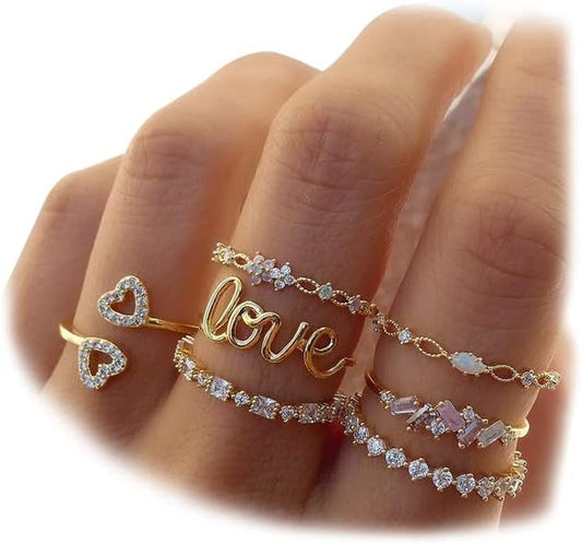 KISS WIFE Juego de anillos de nudillos de estrella lunar apilables...