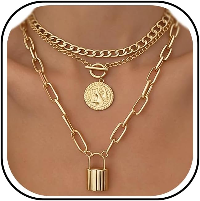 iF YOU Collares vintage con capas de oro para mujer, a la moda, con...