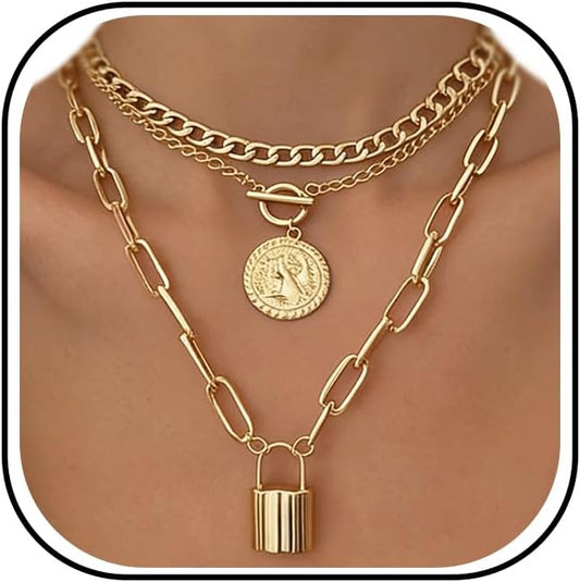 iF YOU Collares vintage con capas de oro para mujer, a la moda, con...