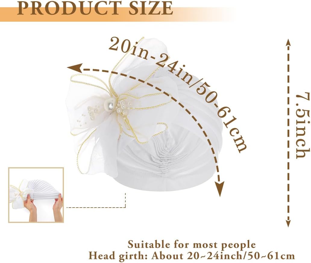 Bohend Gorro con nudo de flor grande, perlas de perlas, turbantes p...