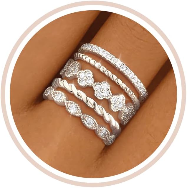 Anillos apilables de oro para mujer, no se deslustra, chapados en o...