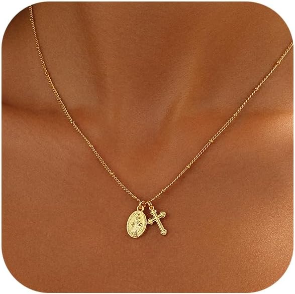JIKASI Collar de cruz para mujer, chapado en oro o plata de 14 quil...