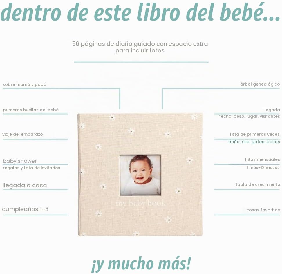 Pearhead - Libro de bebé con flores de lino, libro de recuerdos par...