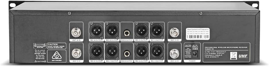Sistema de Micrófono Inalámbrico UHF de 8 Canales con 8 Bodypacks L...