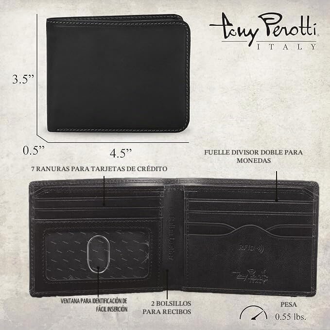 Tony Perotti Billetera plegable de piel italiana para hombre con ta...