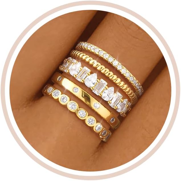 Anillos apilables de oro para mujer, no se deslustra, chapados en o...