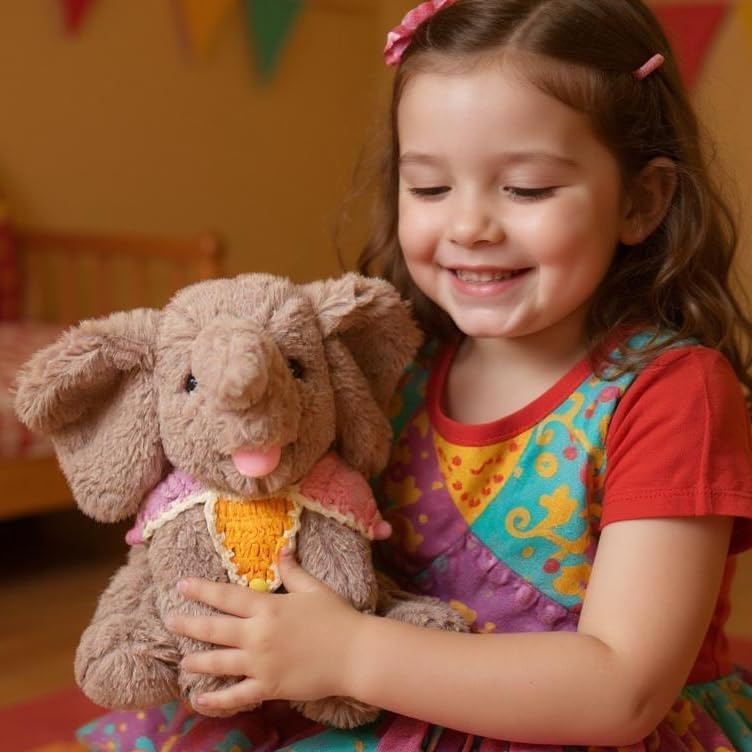Hopearl Adorable elefante de peluche con babero de punto colorido y...