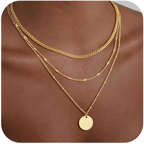 M MOOHAM Collares de oro en capas para mujer, chapado en oro de 14...