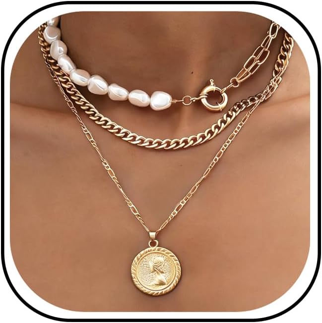 iF YOU Collares vintage con capas de oro para mujer, a la moda, con...