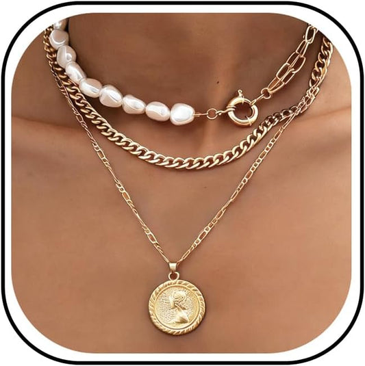 iF YOU Collares vintage con capas de oro para mujer, a la moda, con...