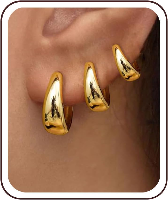 Juego de 3 pares de aretes de aro de oro para mujer, joyería de mod...