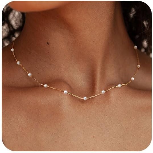 FUNEIA Collar de Perla Delicado para Mujer, Collar de Perla Falso B...