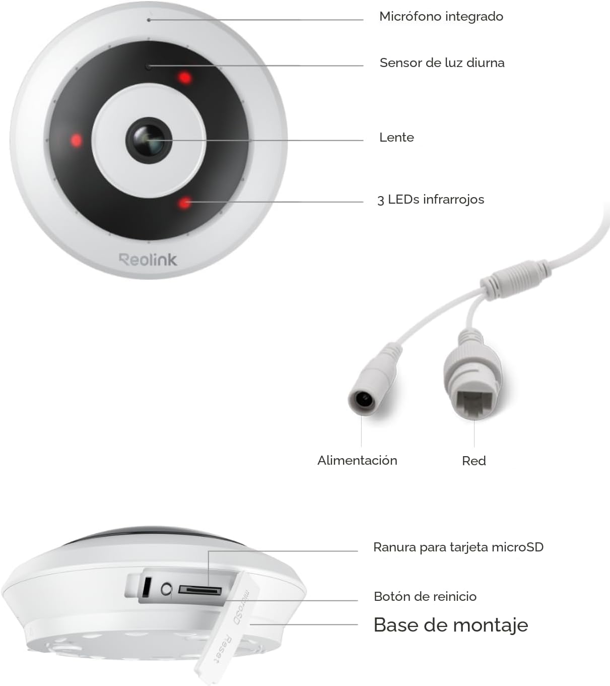 REOLINK Cámara de seguridad WiFi ojo de pez, 2K+ 6MP panorámica de...