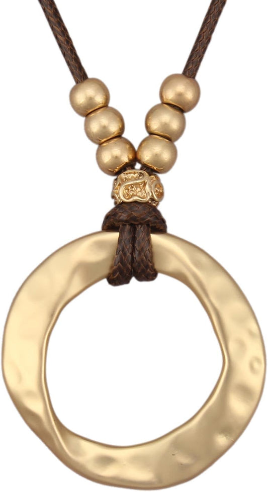 JAOYU Collares bohemios para mujer, collar de cuero con colgante de...