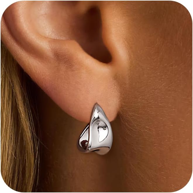 Amicon Pendientes de oro grueso para mujer, chapados en oro de 14 q...