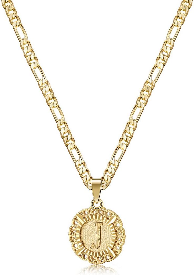 KissYan Collar con inicial para mujer, chapado en oro de 14 quilate...