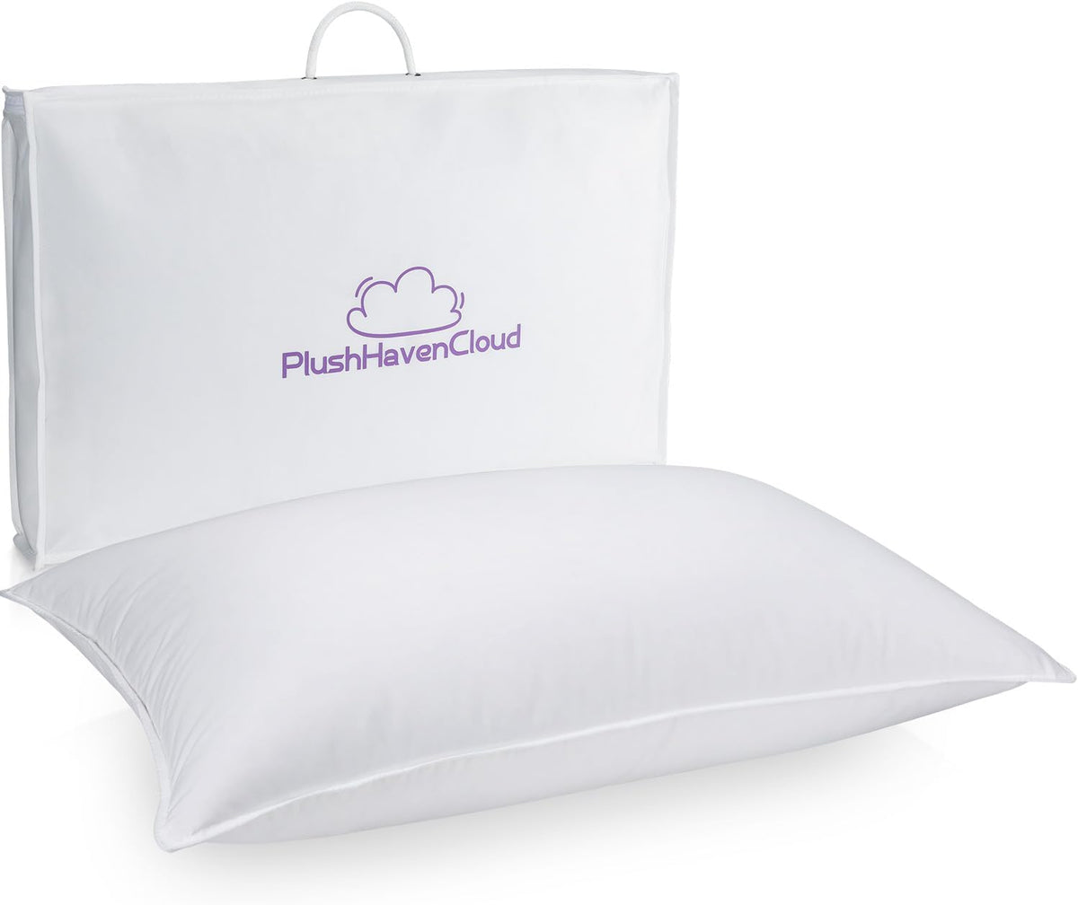 PlushHavenCloud Almohada de plumón de ganso blanco, almohada de luj...