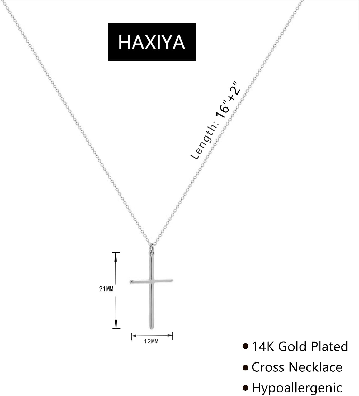 HAXIYA Collar con cruz para mujer, chapado en oro de 14 quilates\/p...