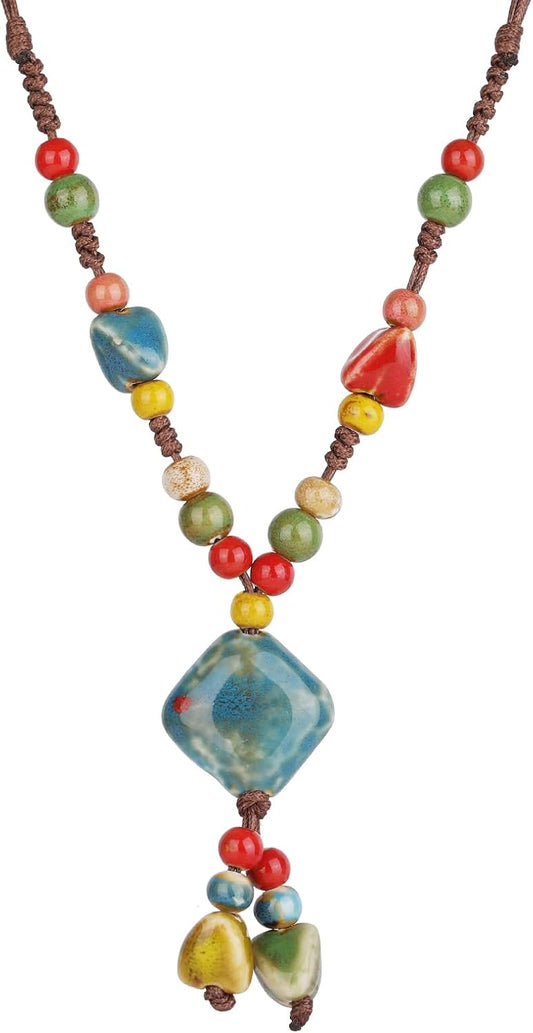 DS Collar de Cuentas Boho para Mujeres\u2013Cuentas Coloridas de Ce...