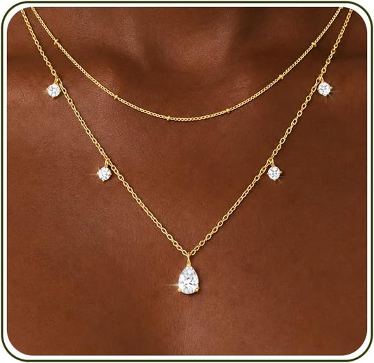 GUOKE Collares de oro en capas para mujer, chapado en oro de 14 qui...