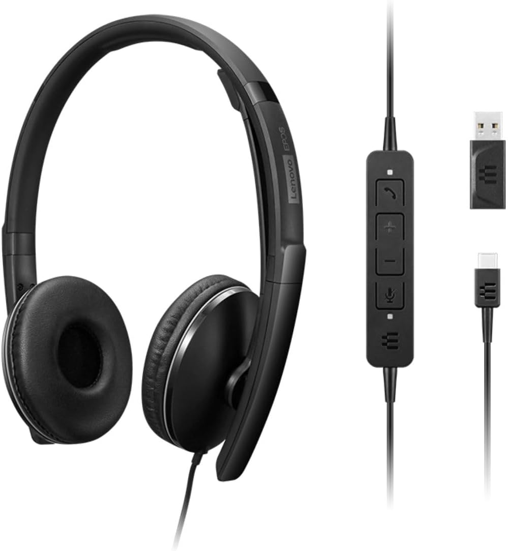 Auriculares con cable Lenovo con cancelación activa de ruido (ANC),...