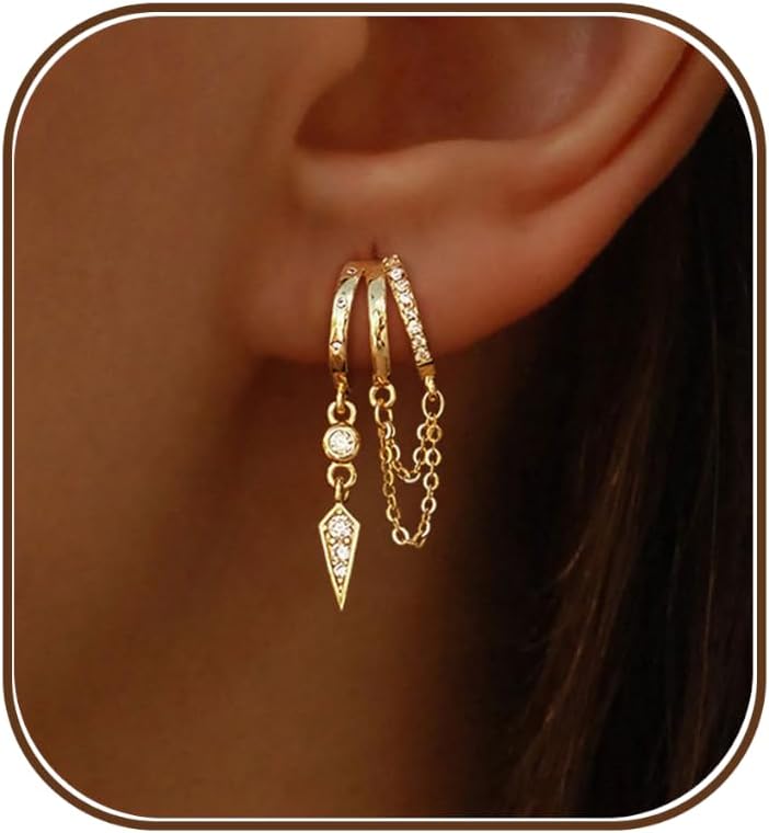 SELSHE Pendientes colgantes para mujer, aretes triples chapados en...