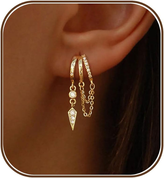 SELSHE Pendientes colgantes para mujer, aretes triples chapados en...
