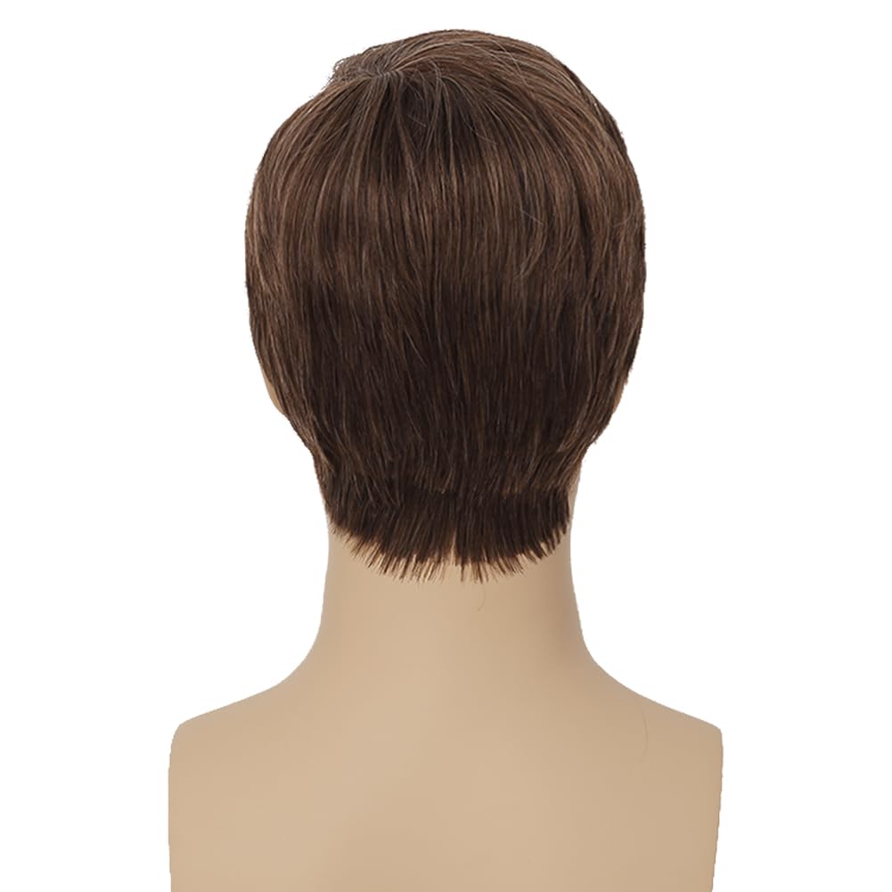 Dai Cloud - Peluca corta de pelo sintético marrón para hombre, con...