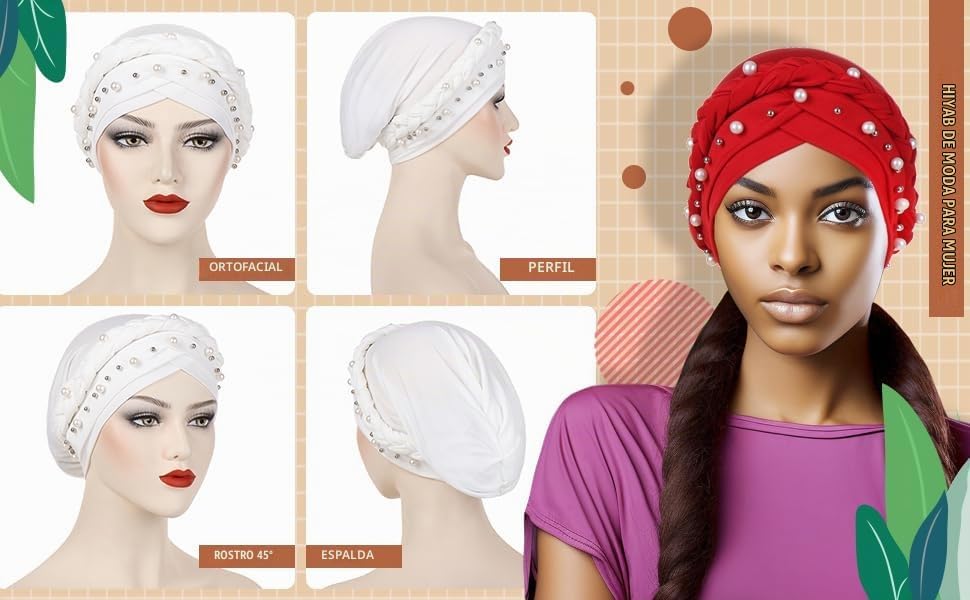 Fxhixiy Gorro de turbante para mujer, diseño de perlas, para quimio...