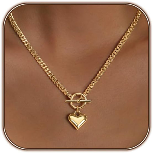 Airmb Collar de Corazón para Mujer, Chapado en Oro\/Plata, Garganti...