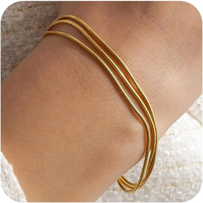 Striviio Pulseras de oro para mujer, chapado en oro de 14 quilates,...