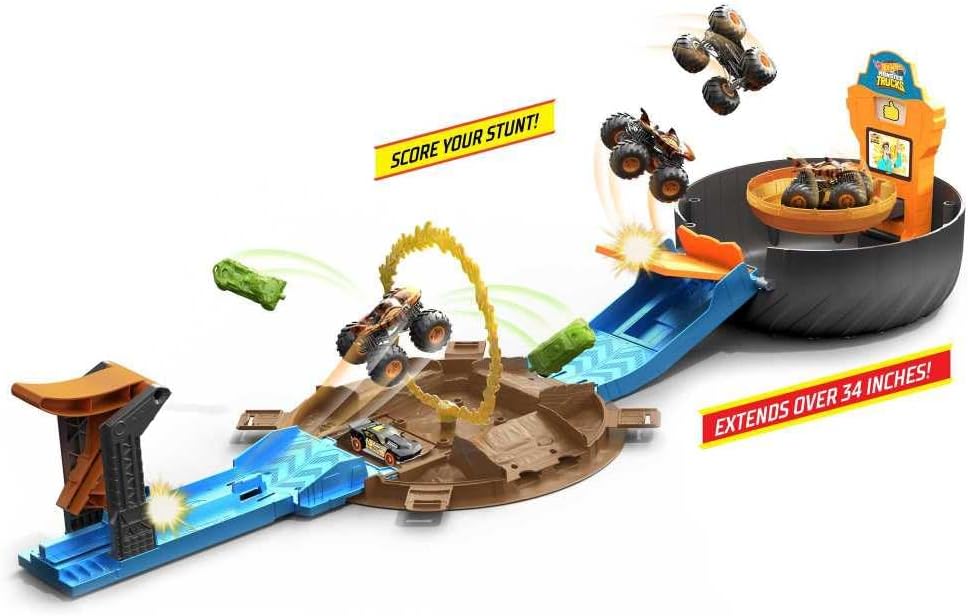 Hot Wheels Juego de camiones monstruo de juguete, funda en forma de...