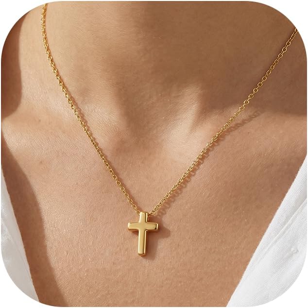 Selncfyt Collar de cruz para mujer, chapado en oro de 14 quilates,...