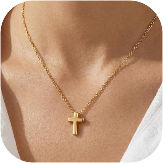 Selncfyt Collar de cruz para mujer, chapado en oro de 14 quilates,...