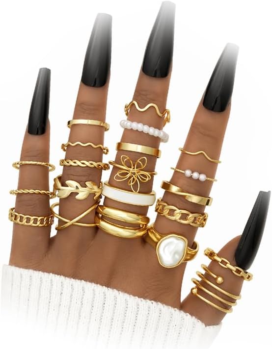 YEEZII Juego de 25 anillos dorados para nudillos para mujer, lindos...