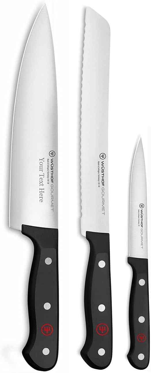 Wusthof Gourmet - Juego de 3 cuchillos de inicio, grabado personali...