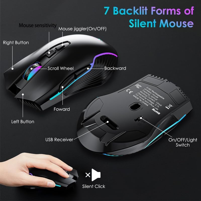 Teclado inalámbrico 2.4G con ratón, combo de teclado inalámbrico re...