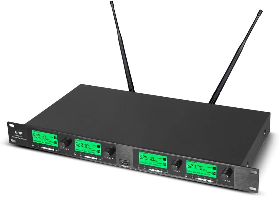 WENWEN Sistema de micrófono inalámbrico UHF 4 canales 2 micrófono d...