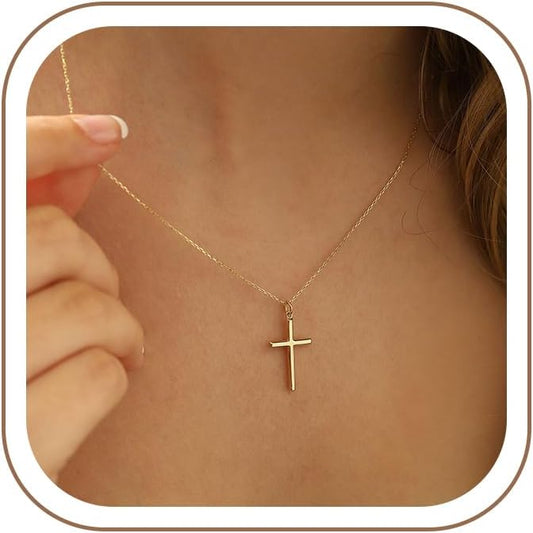 MONOZO - Collar de cruz para mujer, chapado en oro de 14 quilates,...