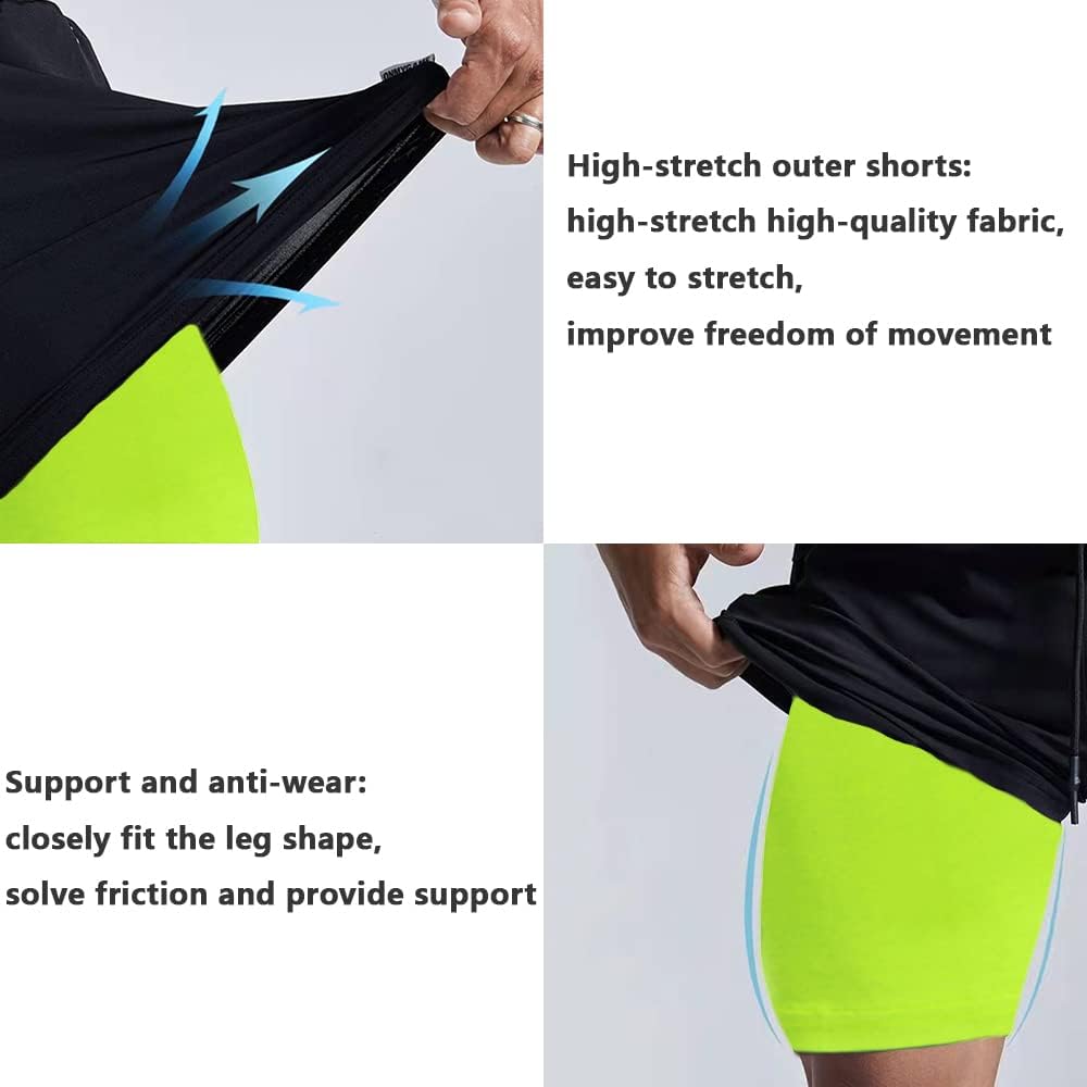 JWJ pantalones cortos 2 en 1 para correr, de secado rápido, para ho...